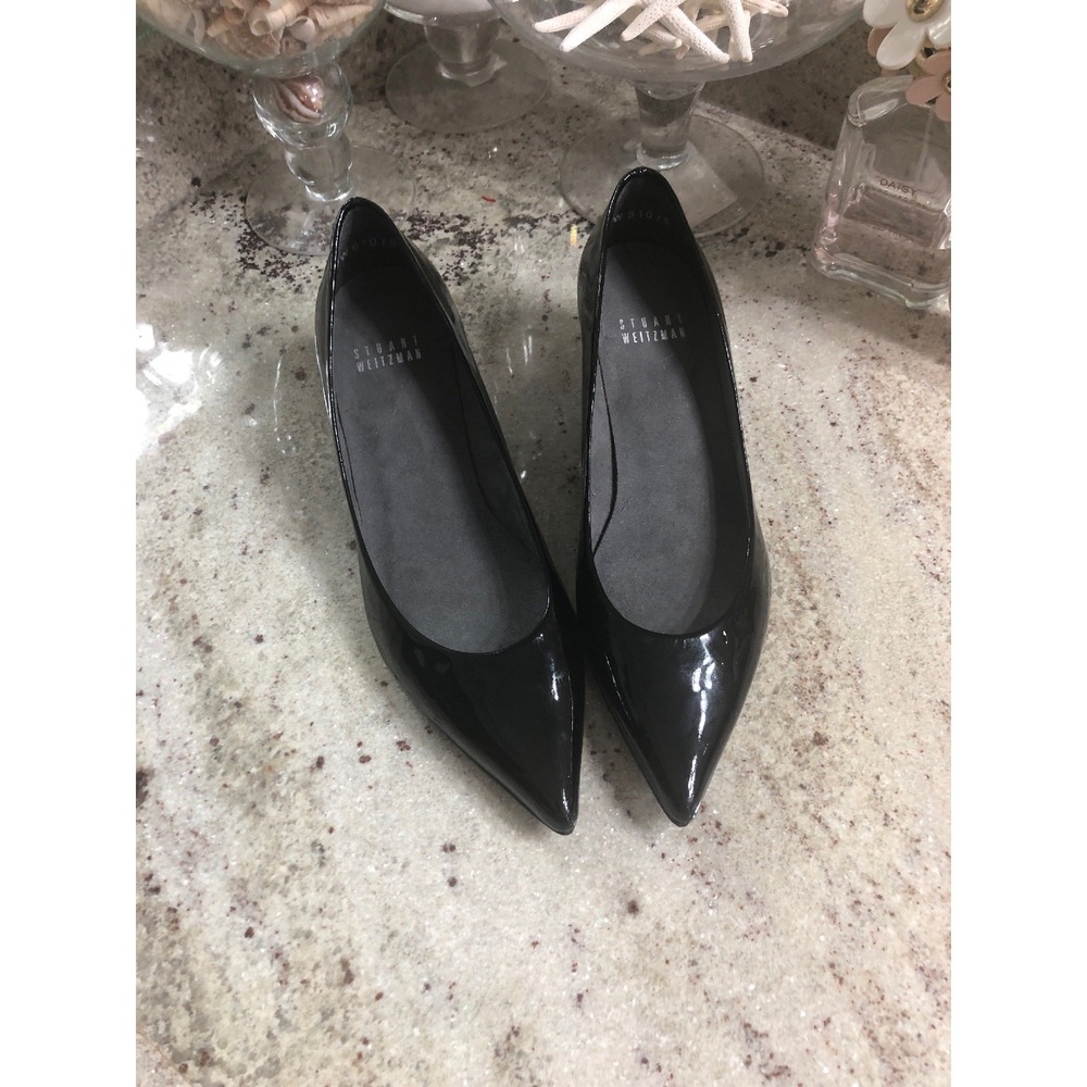 STUART WEITZMAN POCO $365 Black Patent  ELEGANT KITTEN HEELS PUMPS 5.5 M
